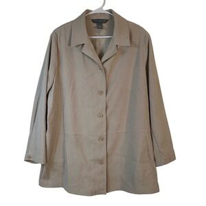 Jessica Holbrook Womens 1X Tan Khaki Button Front Stretch Career Jacket Top